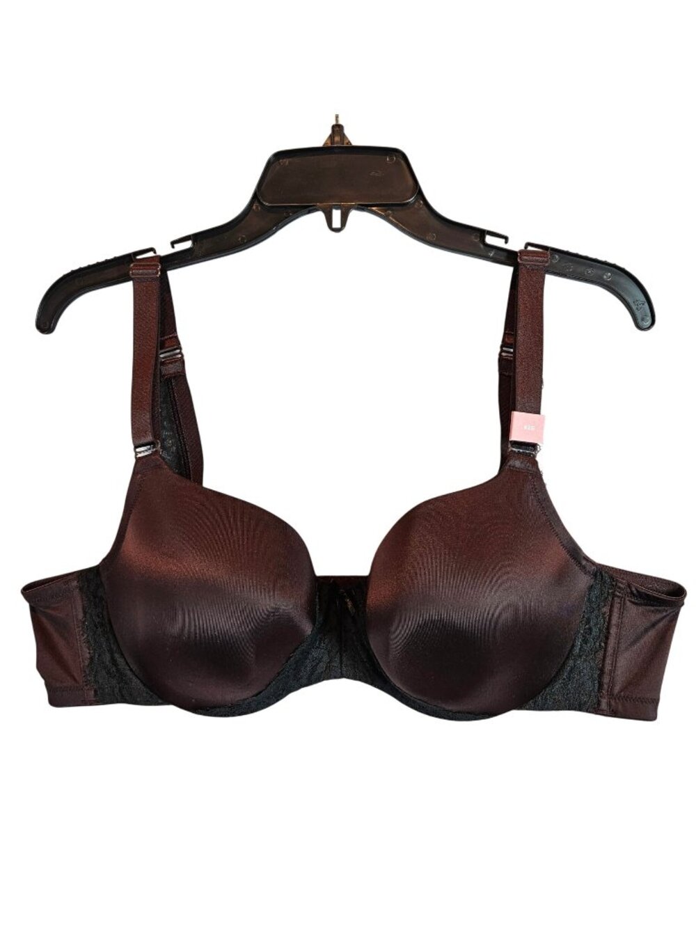 New Cacique Lightly Lined Balconette Bra 42B Brown Lace Satin Adjustable Straps